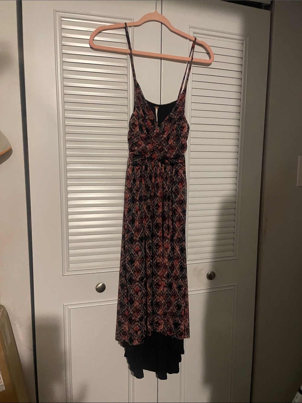 Free People Printed High-Low Maxi Dress in Black, Rust and Pink